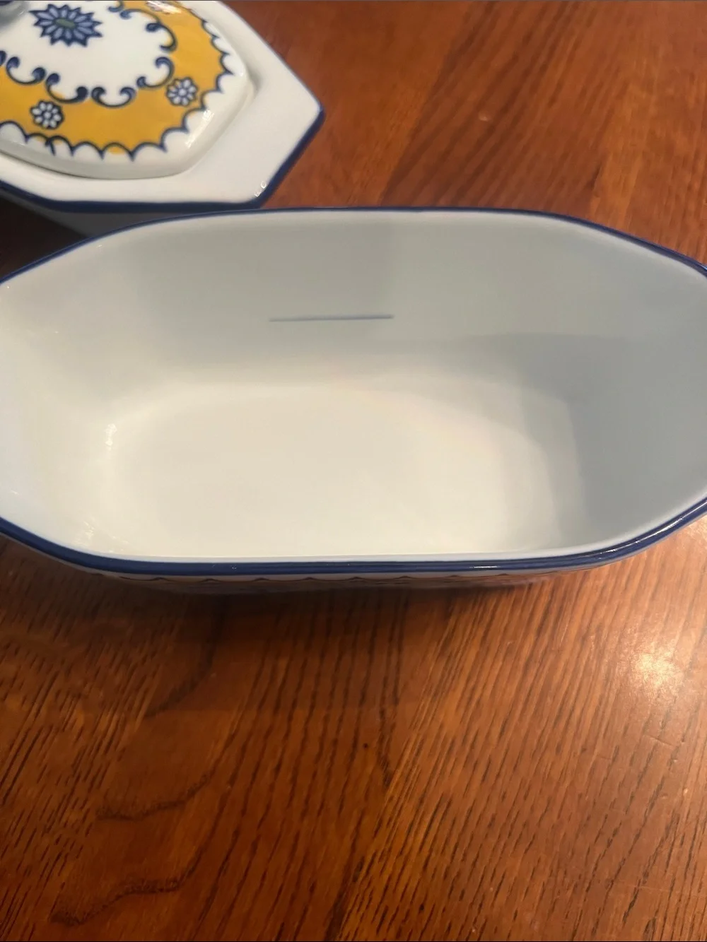 Vintage Cook Street Ceramic Covered Butter Dish 3 Pieces Yellow Blue Floral VG
